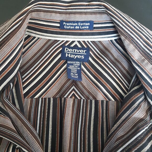 Denver Hayes SZ M Brown & Black Striped 100% Cotton Men's Button Up Shirt - Picture 9 of 13